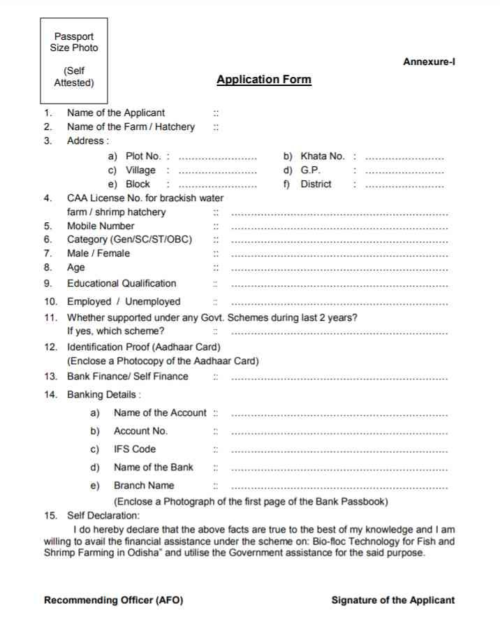 Biofloc Tech Fish Farming Scheme Application Form PDF