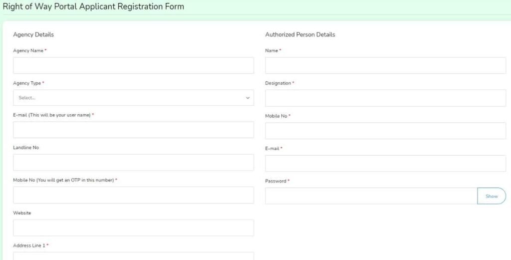 TN Right of Way Portal Online Applicant Registration Form 