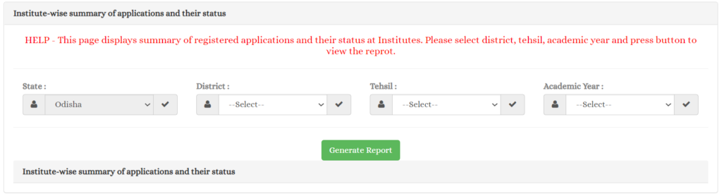 Institute wise Status of Registered Application Summary